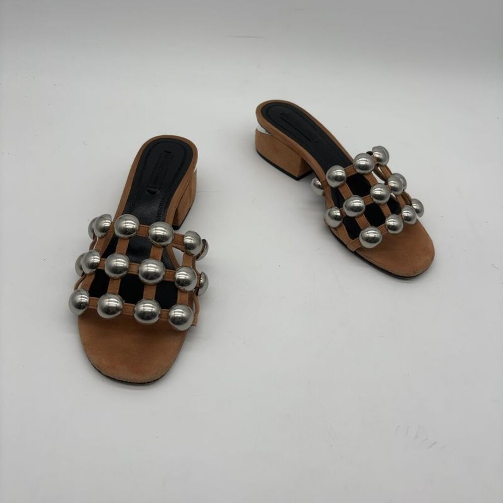 Alexander Wang Tan Suede Studded Block Heel Mules